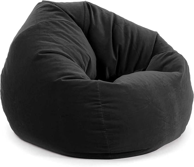 LUXURY LUXE كرسي bean bag الفاخر - جلد أسود، كبير جداً، ناعم ومريح، داخلي/خارجي، خفيف الوزن مع كرات حرارية، شكل قطرة، PVC ممتاز، مثالي للبالغين - 85x85x110 سم (أسود) - Image 1